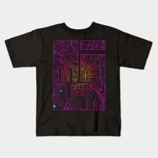 Milan, Italy City Map Typography - Neon Kids T-Shirt